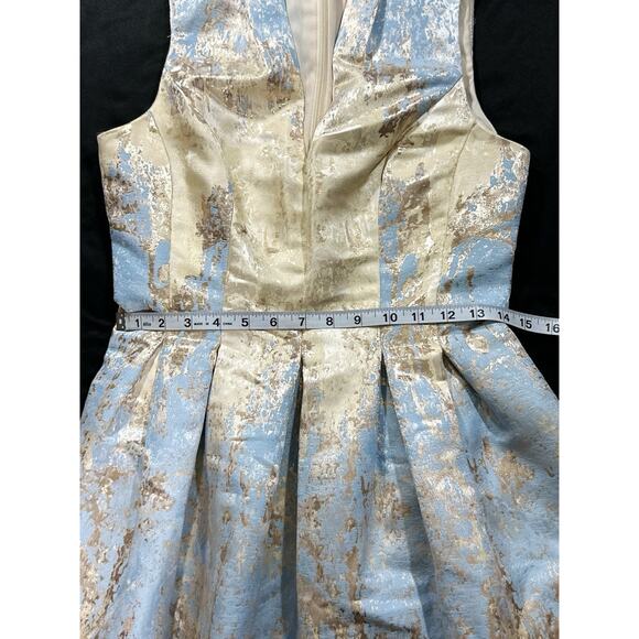 Vince Camuto Metallic Brocade Fit & Flare Dress Blue Gold Sleeveless Size 2 - Picture 8 of 12